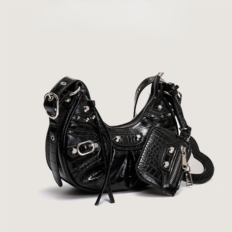 Rivet Tassel Crescent Moon Shoulder Bag