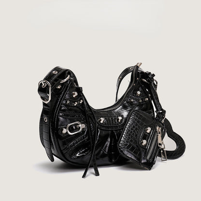 Rivet Tassel Crescent Moon Shoulder Bag