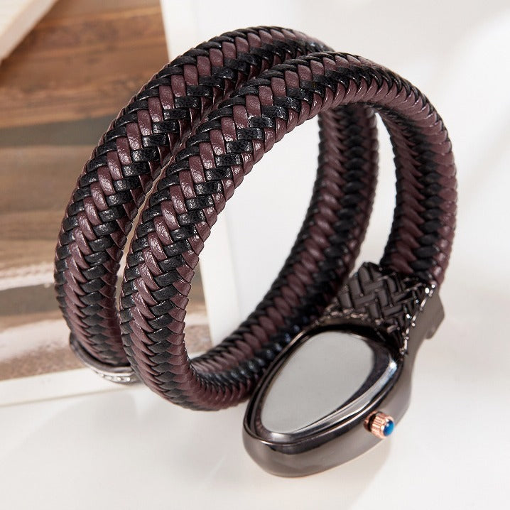 Snake design Quartz Watch Diamond Leather Strap