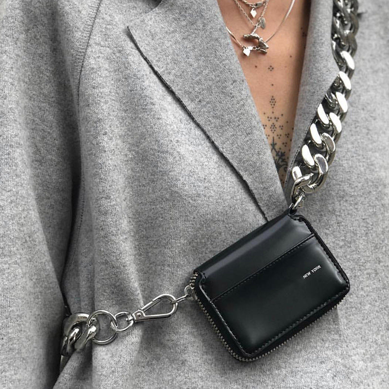 thick metal chain black shoulder cross body bag