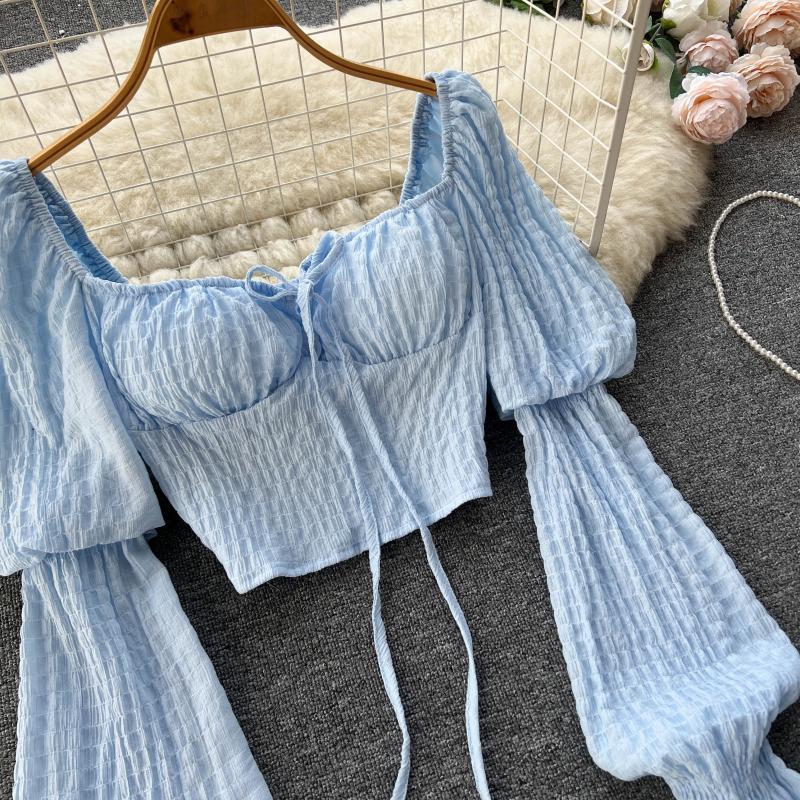 Women's Lace-up Puff Sleeve Blouse