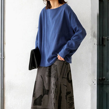 Women's Long-sleeved T-shirt Solid Color Loose Top