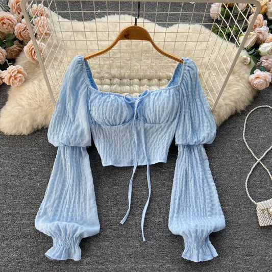 Women's Lace-up Puff Sleeve Blouse