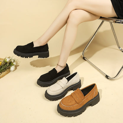 Slip-on Leather Shoe Retro Platform Casual All-matching Women
