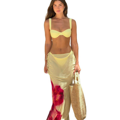 Three-piece Bikini Floral Printed Split Women's Swimsuit Suit