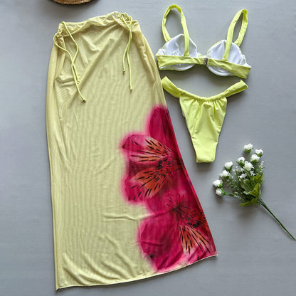 Three-piece Bikini Floral Printed Split Women's Swimsuit Suit