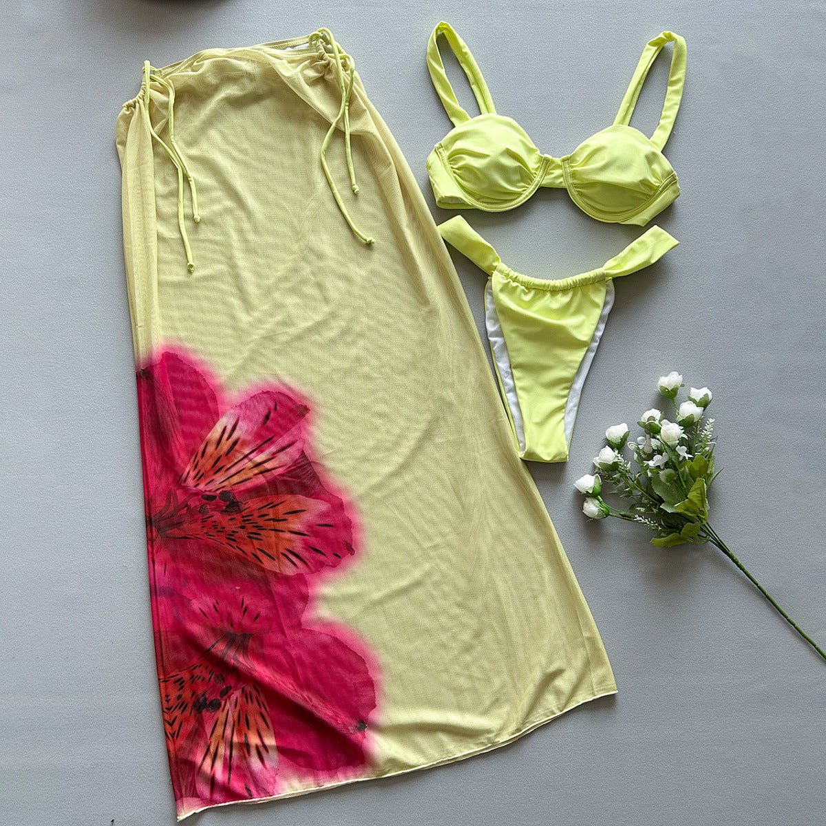 Three-piece Bikini Floral Printed Split Women's Swimsuit Suit