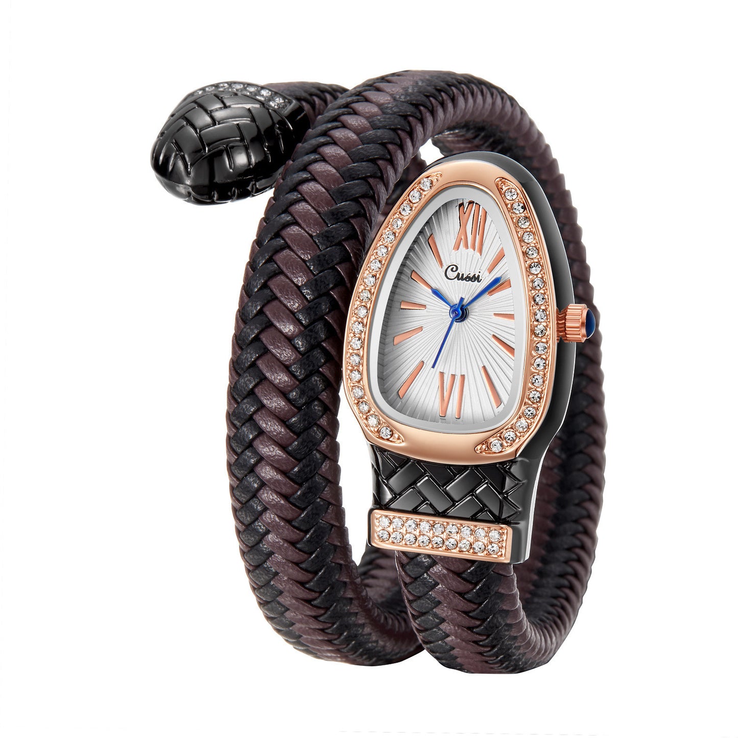 Snake design Quartz Watch Diamond Leather Strap