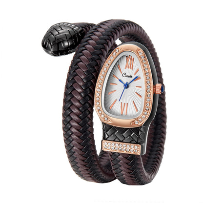 Snake design Quartz Watch Diamond Leather Strap