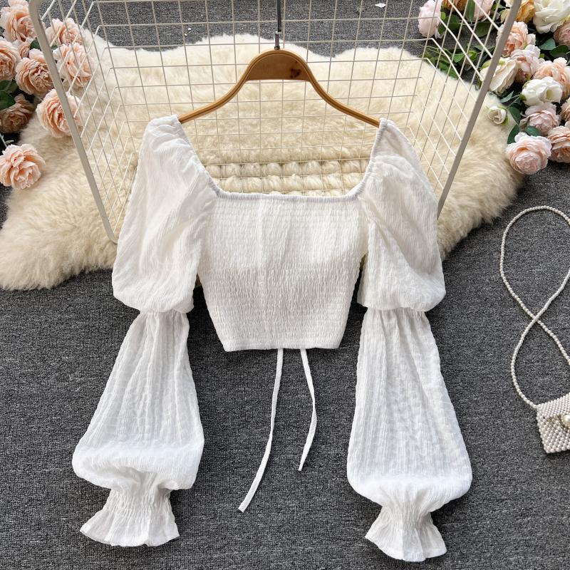 Women's Lace-up Puff Sleeve Blouse