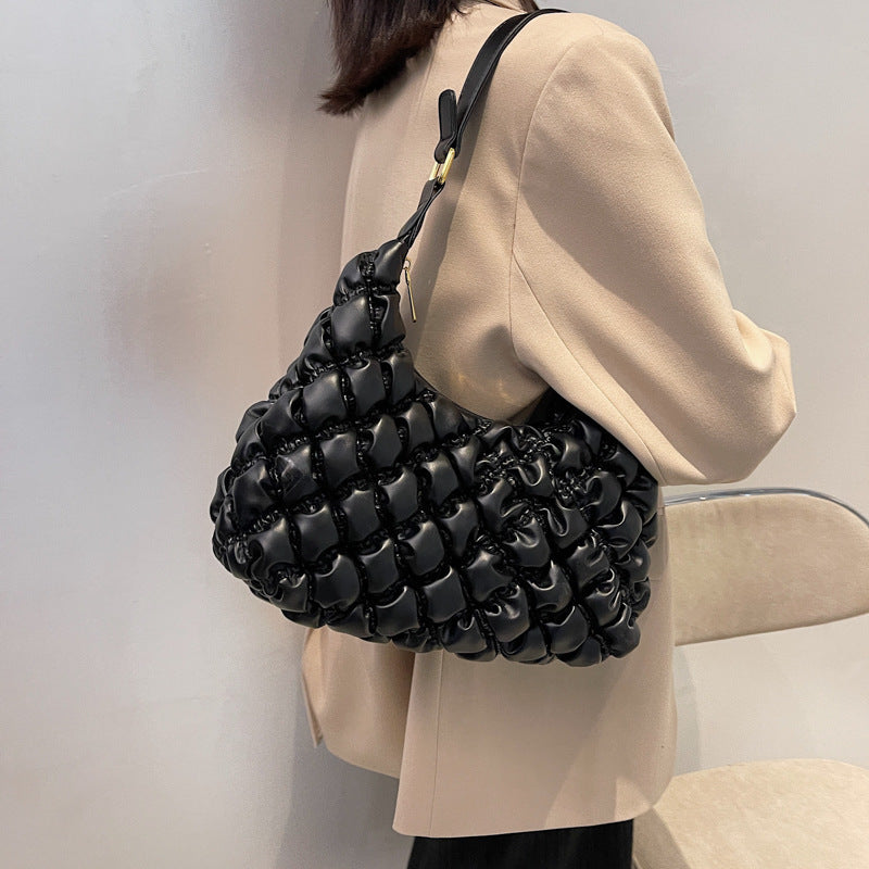Lingge Embroidery Thread Shoulder Bag Women