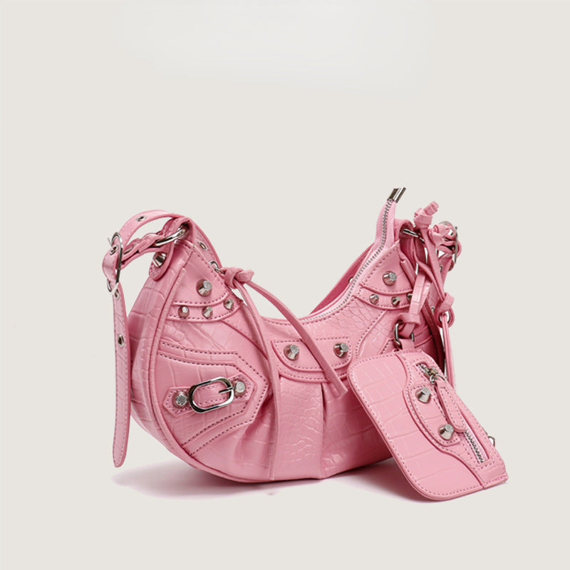 Rivet Tassel Crescent Moon Shoulder Bag