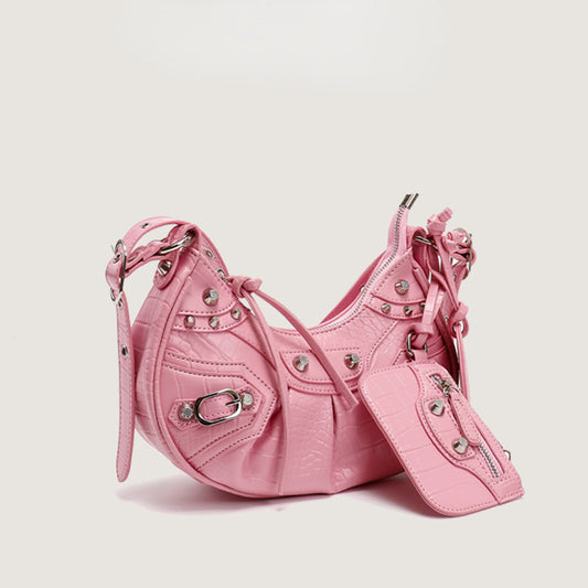 Rivet Tassel Crescent Moon Shoulder Bag