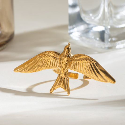 Vintage Stainless Steel Flying Bird Wings Open Ring