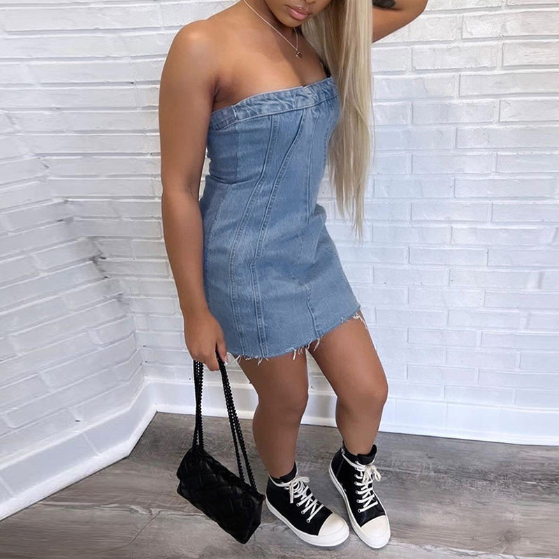 Backless Tube Denim Short Dress