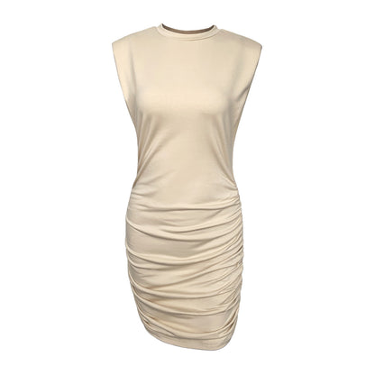 Cotton plain pleated Hip Skirt Dress
