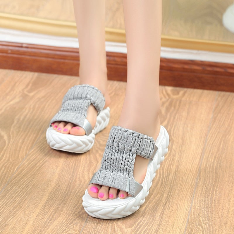 Women"s Fashionable Korean Version Thick Bottom Sponge Cake Cooler Slippers