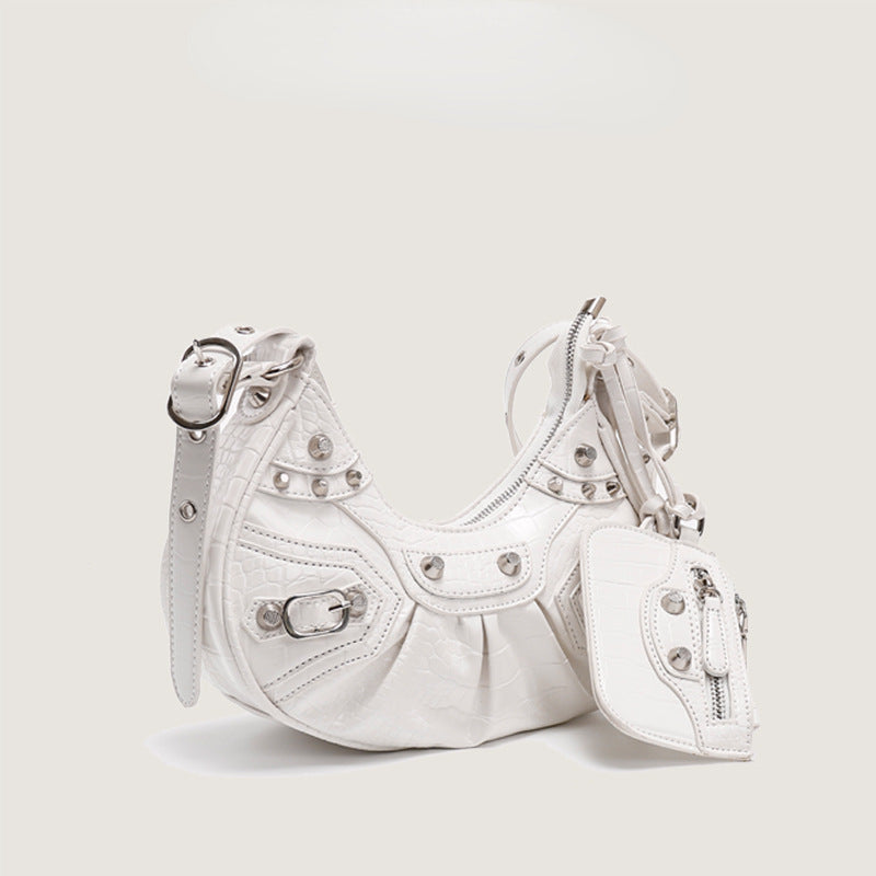 Rivet Tassel Crescent Moon Shoulder Bag