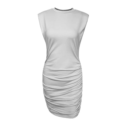 Cotton plain pleated Hip Skirt Dress