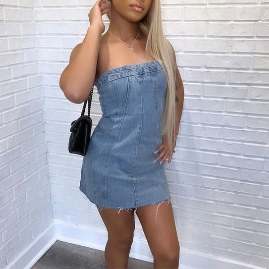 Backless Tube Denim Short Dress