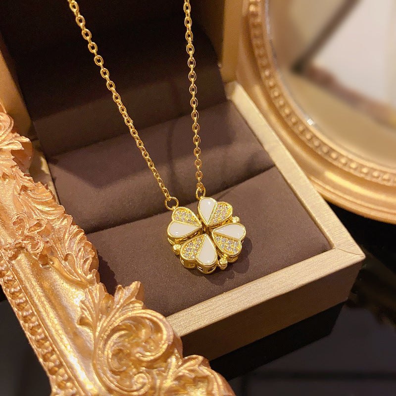 Luxury Four Leaf Clover Pendant Necklace Stainless Steel Jewelry For Women