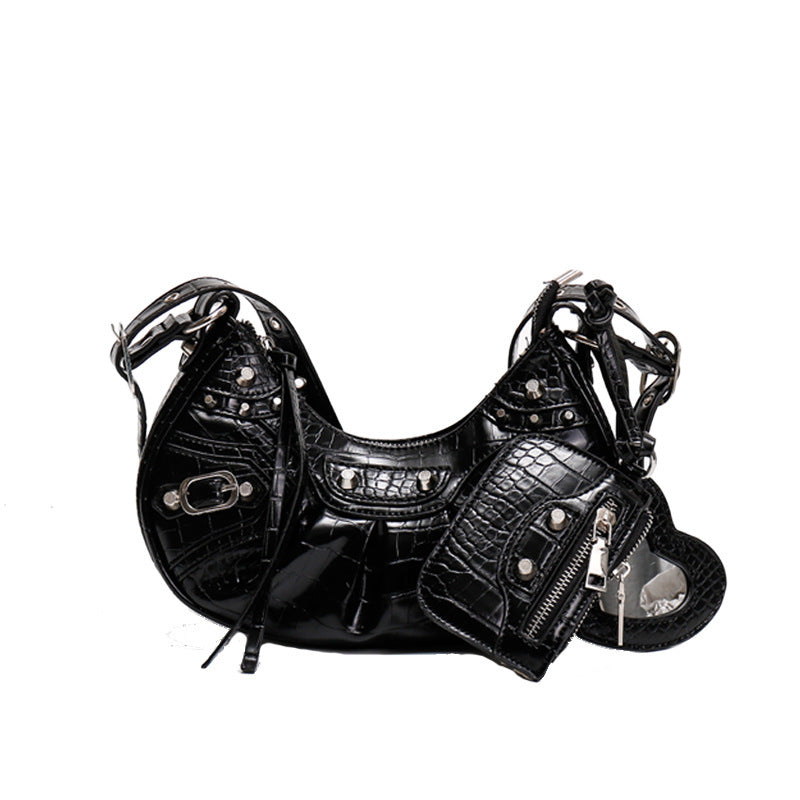 Rivet Tassel Crescent Moon Shoulder Bag