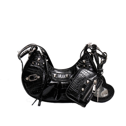 Rivet Tassel Crescent Moon Shoulder Bag
