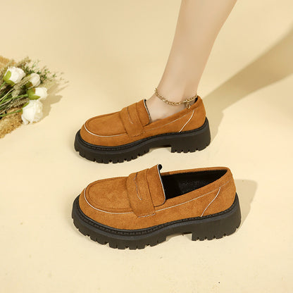 Slip-on Leather Shoe Retro Platform Casual All-matching Women