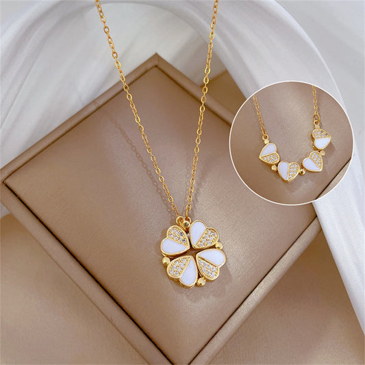 Luxury Four Leaf Clover Pendant Necklace Stainless Steel Jewelry For Women