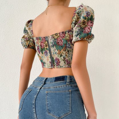 Puff Sleeve Fishbone Sling Niche Court Retro Vest