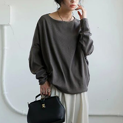 Women's Long-sleeved T-shirt Solid Color Loose Top