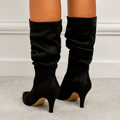 Women's Wrinkled Suede Stiletto Heel Boots