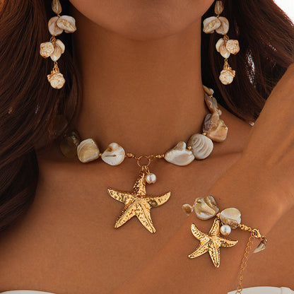 Classic Conch Pendant Necklace For Women Bohemian Starfish Beaded Choker