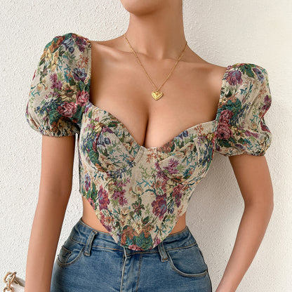 Puff Sleeve Fishbone Sling Niche Court Retro Vest