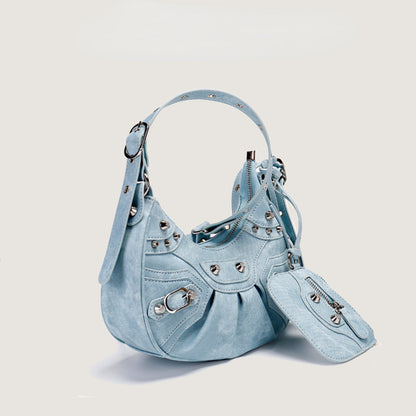 Rivet Tassel Crescent Moon Shoulder Bag