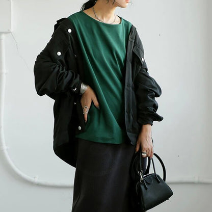 Women's Long-sleeved T-shirt Solid Color Loose Top