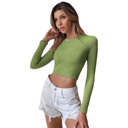 Women's Backless Casual Short Slim Knit Long Sleeve T-shirt Top