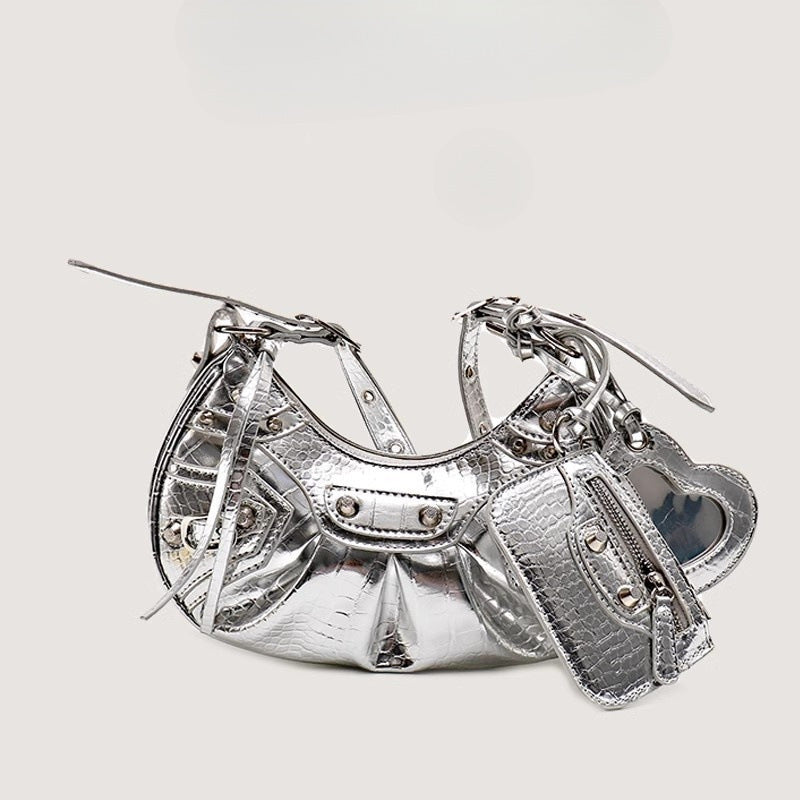 Rivet Tassel Crescent Moon Shoulder Bag