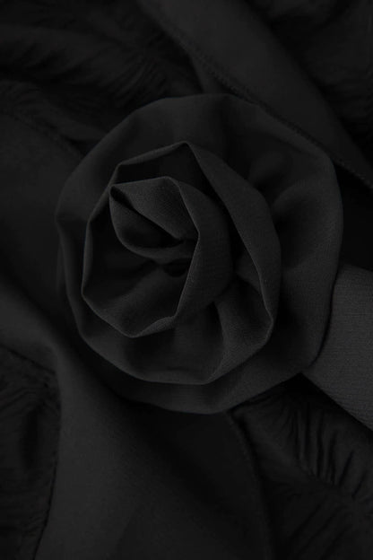 Irregular Lotus Leaf Collar Black Long Sleeve Tops