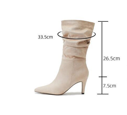 Women's Wrinkled Suede Stiletto Heel Boots