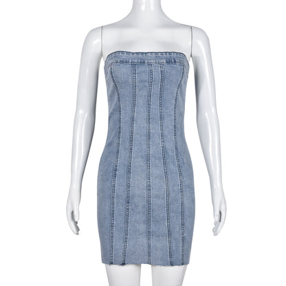 Backless Tube Denim Short Dress