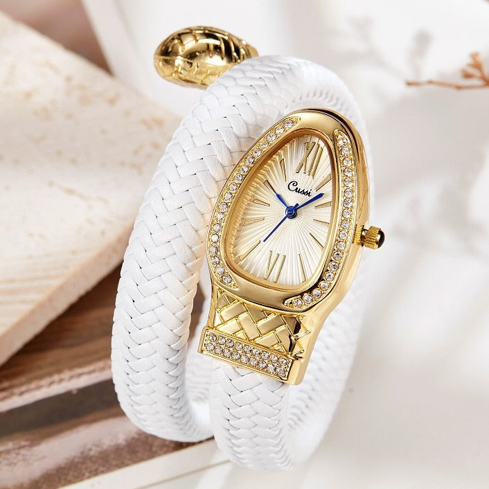 Snake design Quartz Watch Diamond Leather Strap